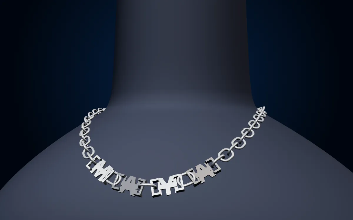 A name chain spelling MAYA on the display bust
